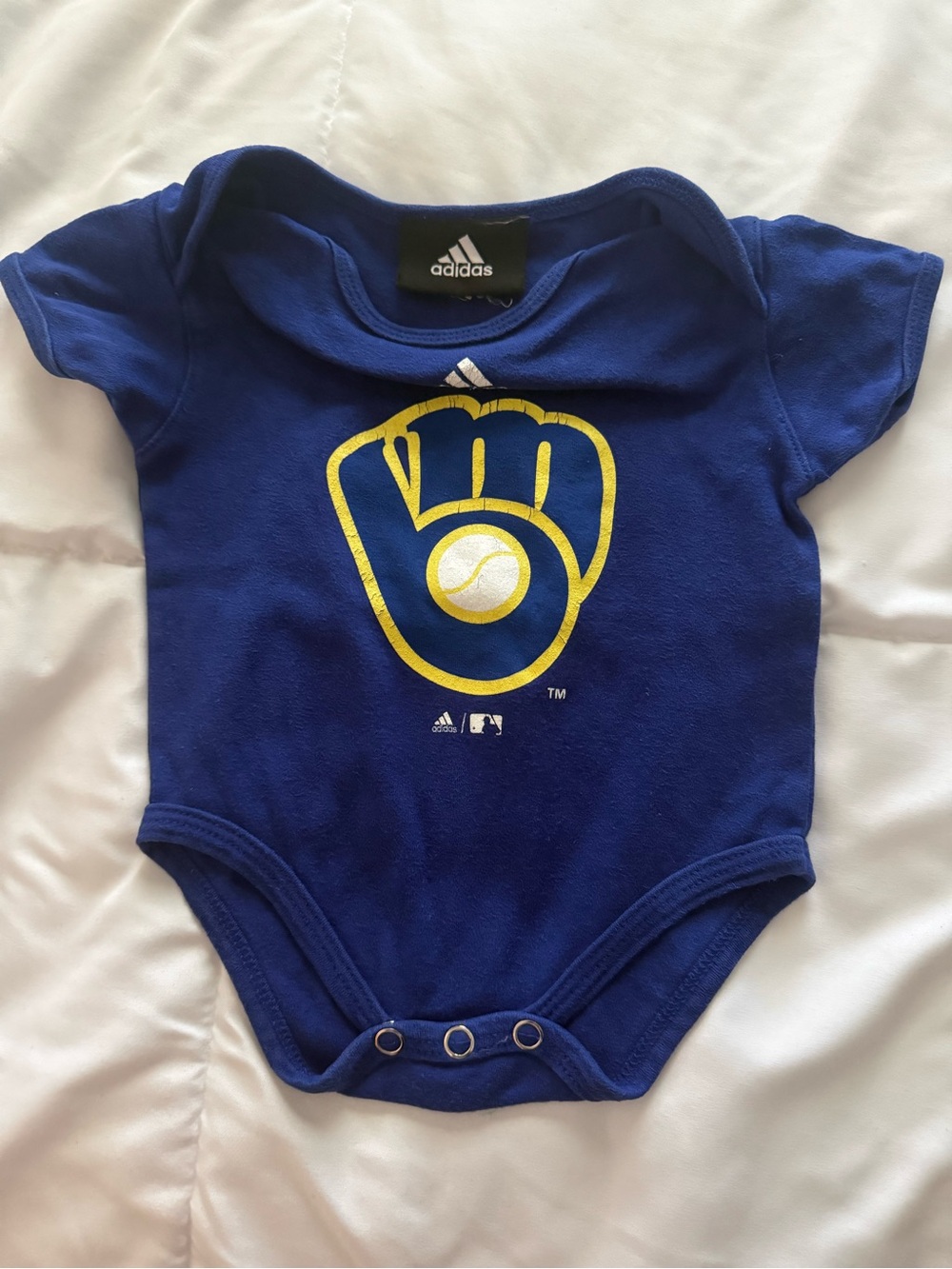 Milwaukee Brewers Royal Blue Baby One-Piece with Yellow Glove Graphic